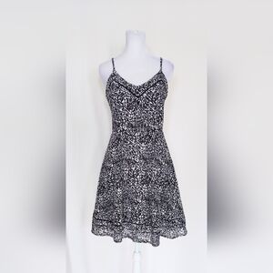 Devlin Sleeveless Fit n Flare Dress Black White Womens Medium